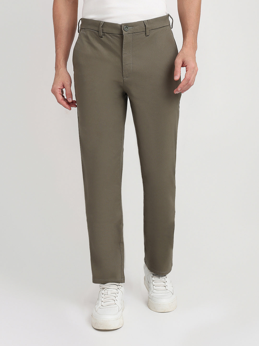 Colorplus Men Green Twill Regular Fit Cotton Blend Trouser