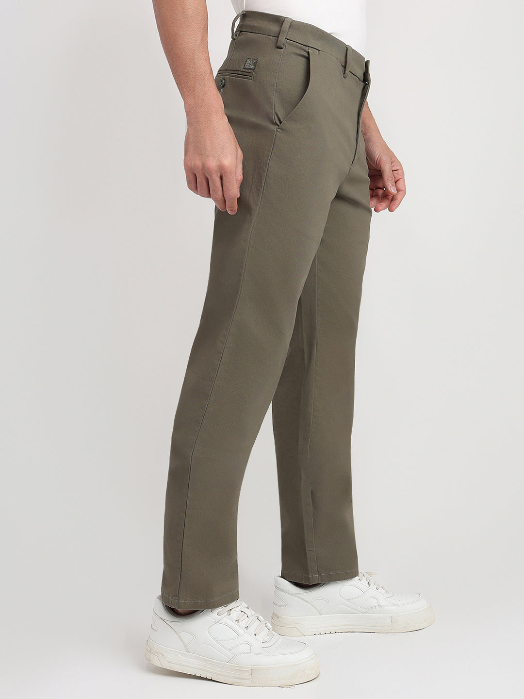 Colorplus Men Green Twill Regular Fit Cotton Blend Trouser