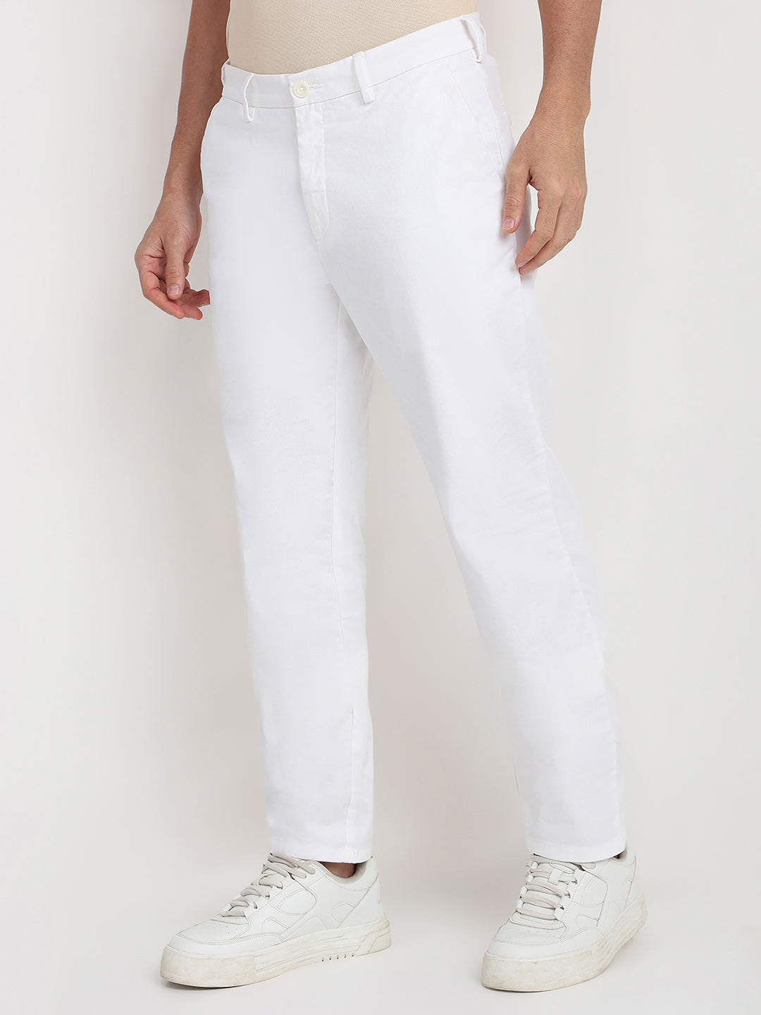 Colorplus Men White Twill Regular Fit Cotton Blend Trouser