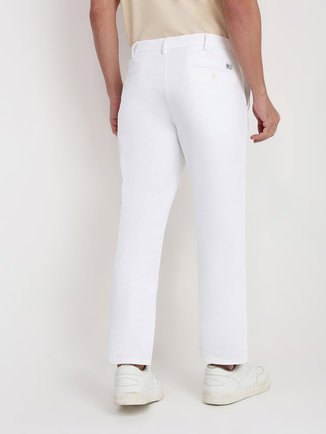 Colorplus Men White Twill Regular Fit Cotton Blend Trouser