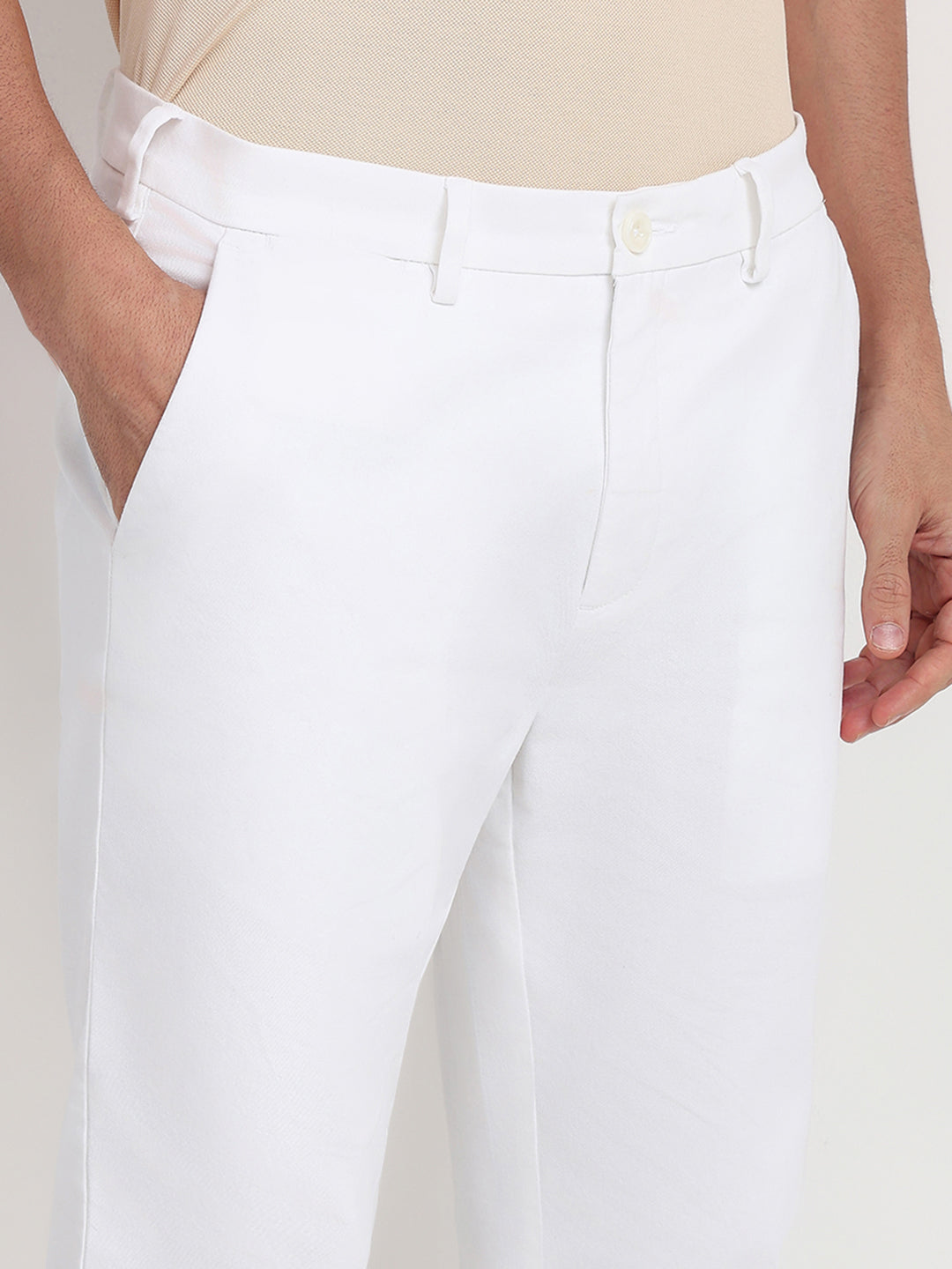 Colorplus Men White Twill Regular Fit Cotton Blend Trouser