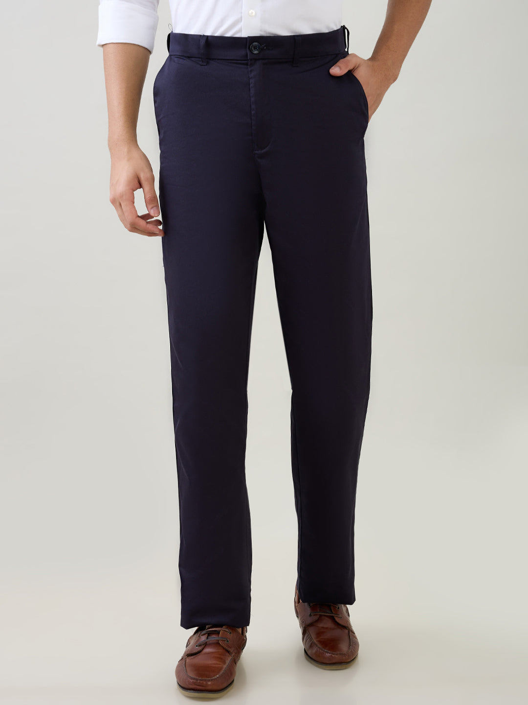Colorplus Men Blue Twill Regular Fit Cotton Trouser