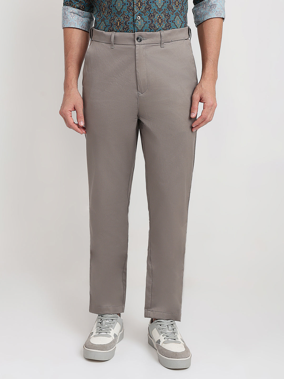 Colorplus Men Grey Twill Regular Fit Cotton Trouser