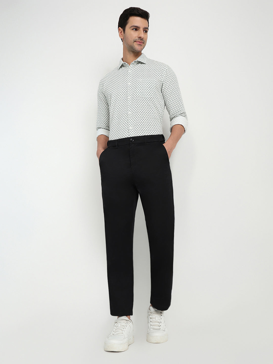 Colorplus Men Black Twill Regular Fit Cotton Trouser