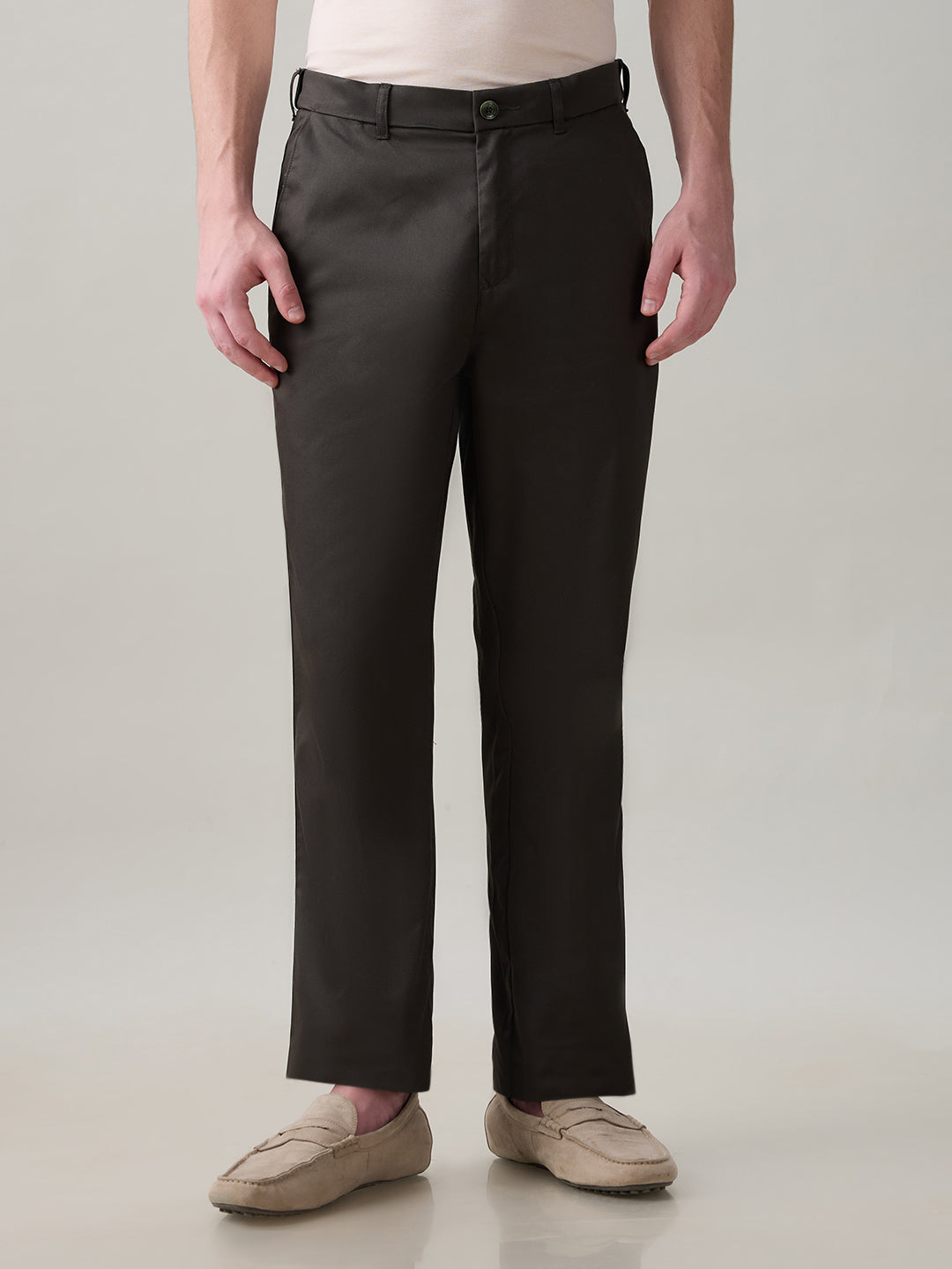 Colorplus Men Green Twill Regular Fit Cotton Trouser