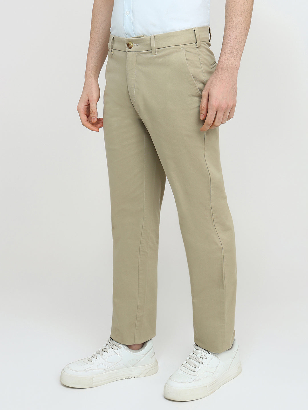 Colorplus Men Khaki Twill Regular Fit Cotton Blend Trouser