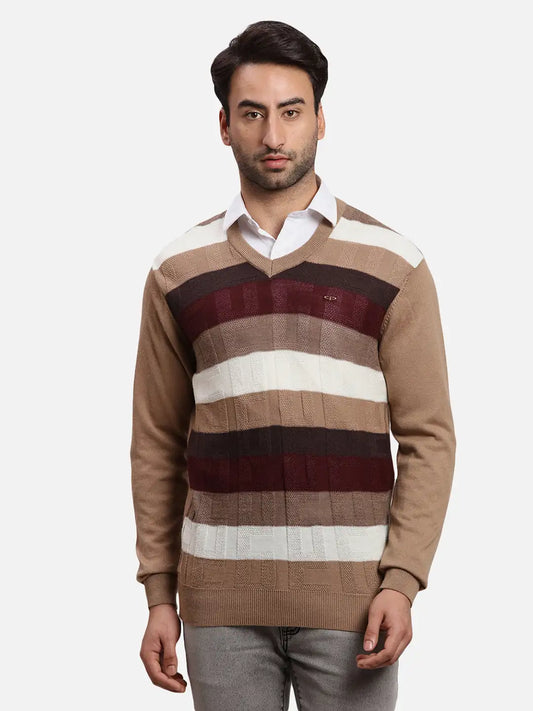 Colorplus Men Brown Jacquard Regular Fit Acrlic Blend Sweater