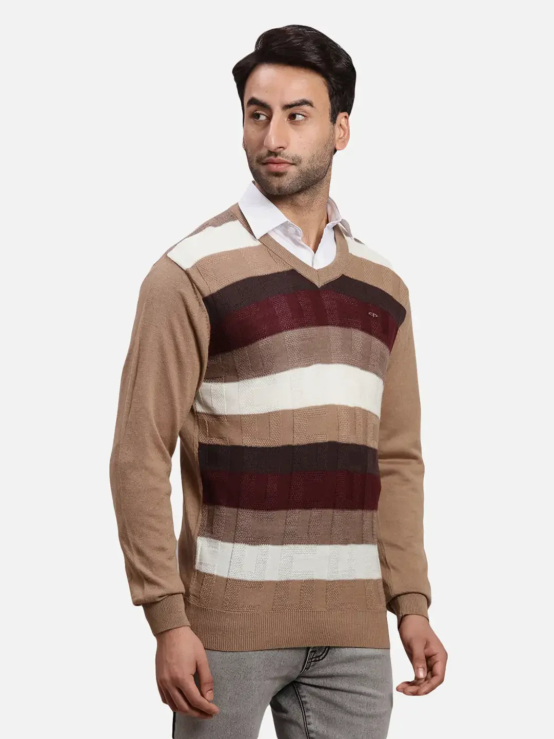 Colorplus Men Brown Jacquard Regular Fit Acrlic Blend Sweater