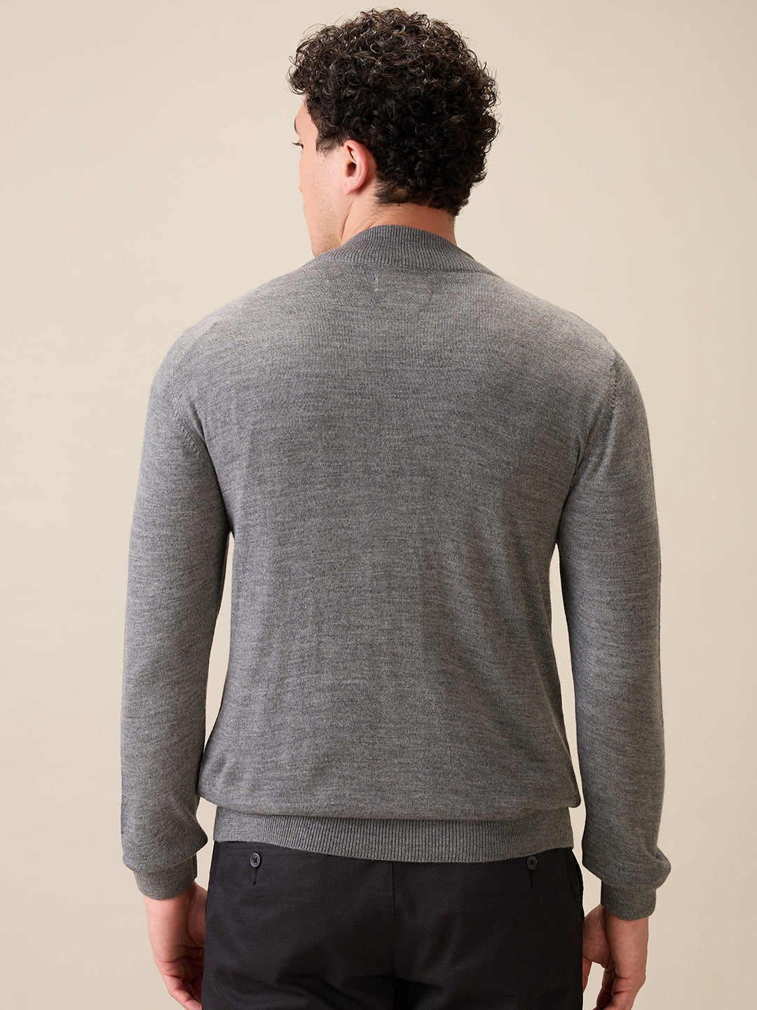 Colorplus Men Grey Solid Regular Fit Acro Blend Full Sleeve V Neck Collar Sweater