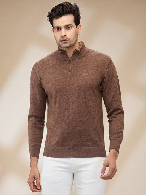 Colorplus Men Brown Plain Regular Fit Wool Blend Sweater