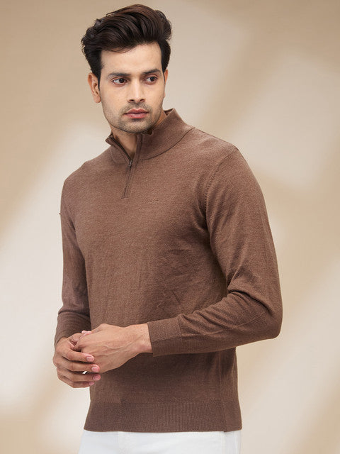 Colorplus Men Brown Plain Regular Fit Wool Blend Sweater