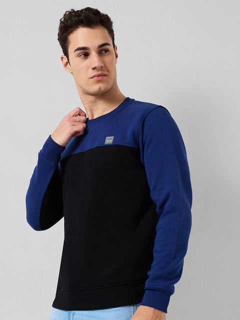 Colorplus Men Blue Solid Regular Fit Cotton Blend Sweatshirt