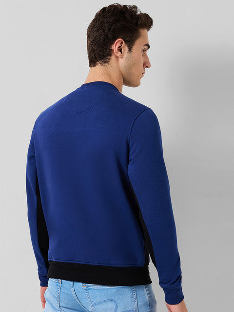 Colorplus Men Blue Solid Regular Fit Cotton Blend Sweatshirt