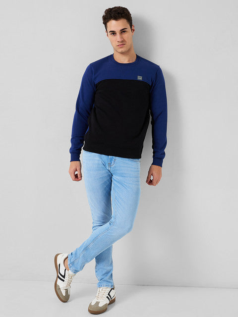 Colorplus Men Blue Solid Regular Fit Cotton Blend Sweatshirt
