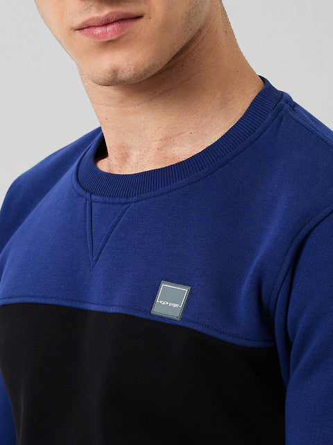Colorplus Men Blue Solid Regular Fit Cotton Blend Sweatshirt