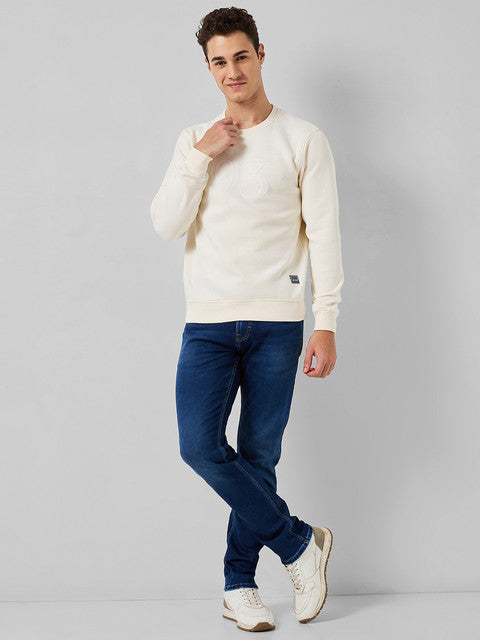 Colorplus Men White Solid Regular Fit Cotton Blend Sweatshirt