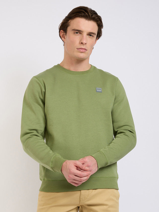 Colorplus Men Green Solid Regular Fit Cotton Blend Sweatshirt