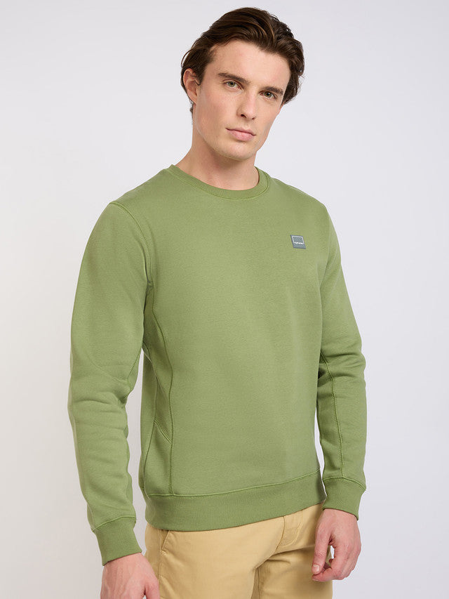 Colorplus Men Green Solid Regular Fit Cotton Blend Sweatshirt