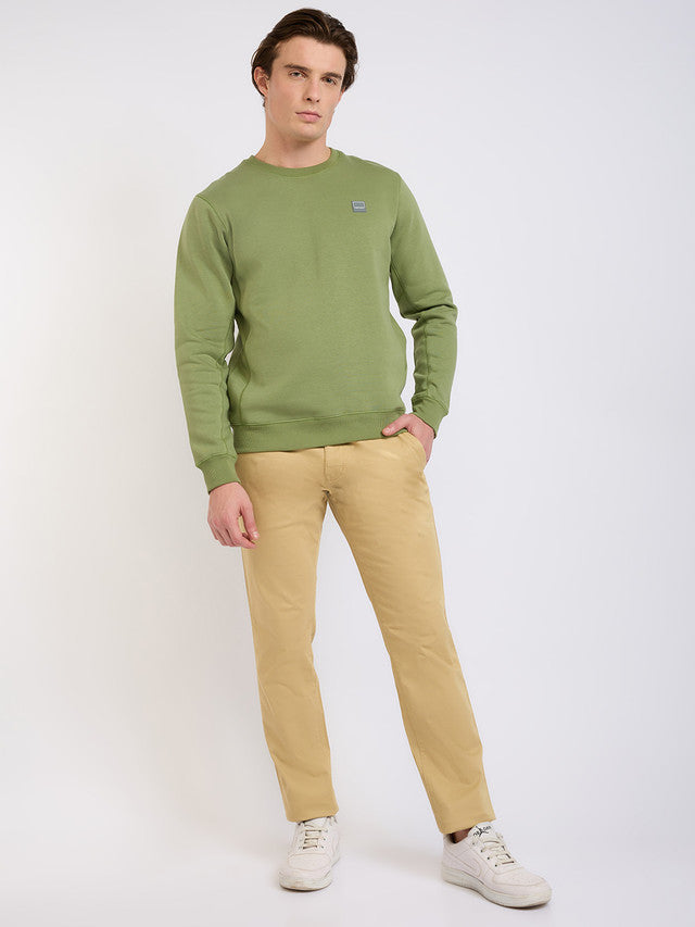 Colorplus Men Green Solid Regular Fit Cotton Blend Sweatshirt