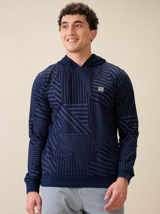Colorplus Men Blue Printed Regular Fit Cotton Full Sleeve Sweatshirt