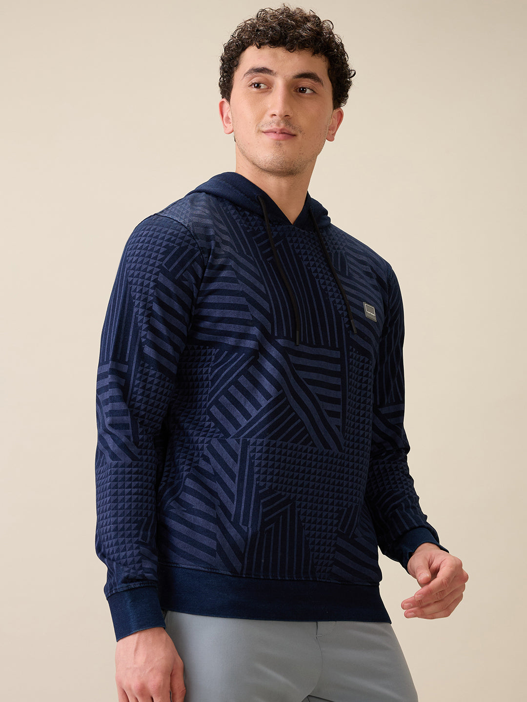 Colorplus Men Blue Printed Regular Fit Cotton Full Sleeve Sweatshirt