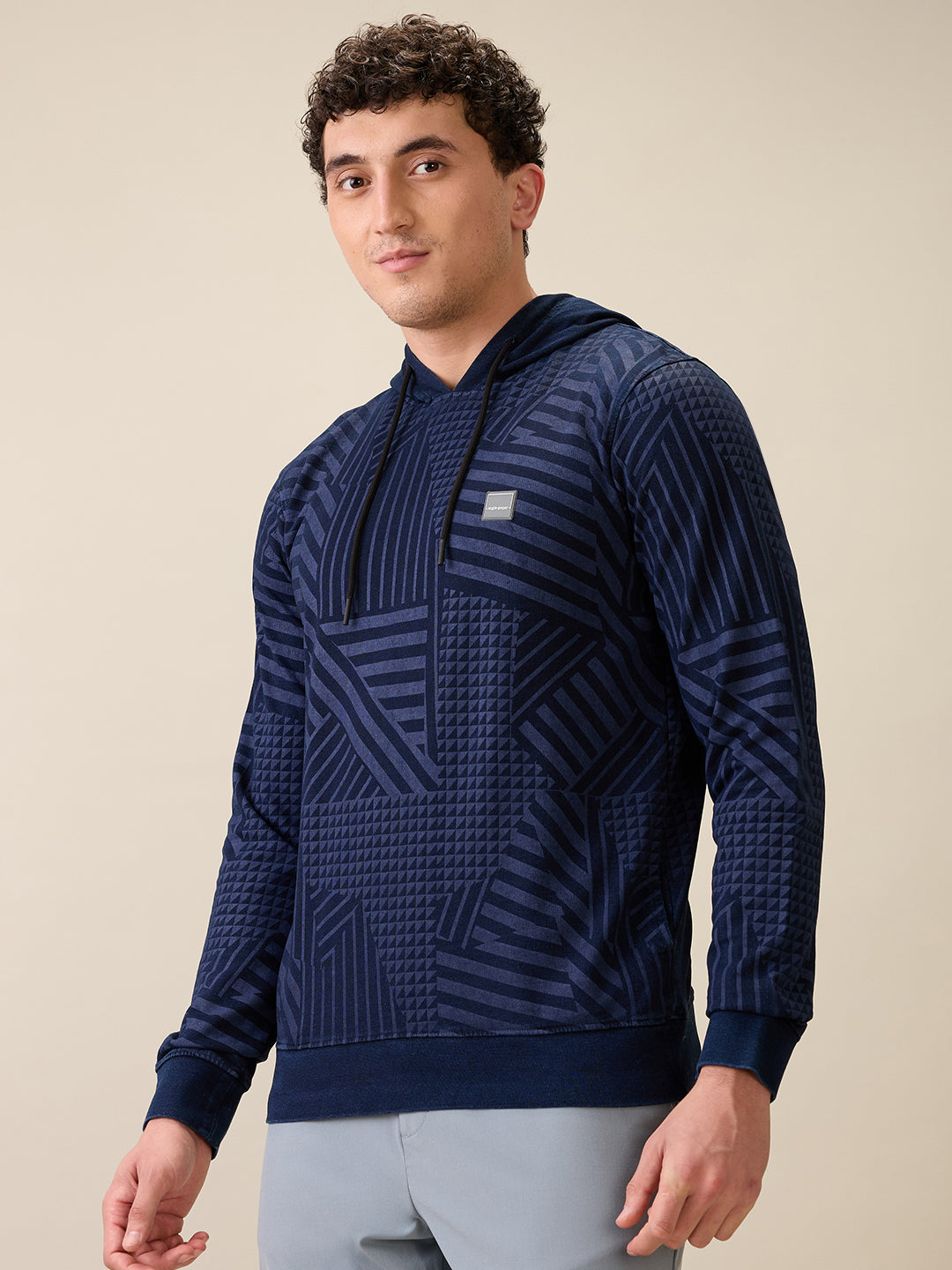 Colorplus Men Blue Printed Regular Fit Cotton Full Sleeve Sweatshirt