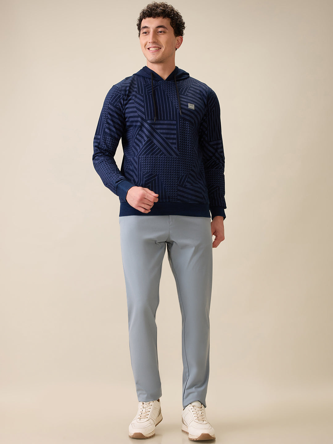 Colorplus Men Blue Printed Regular Fit Cotton Full Sleeve Sweatshirt