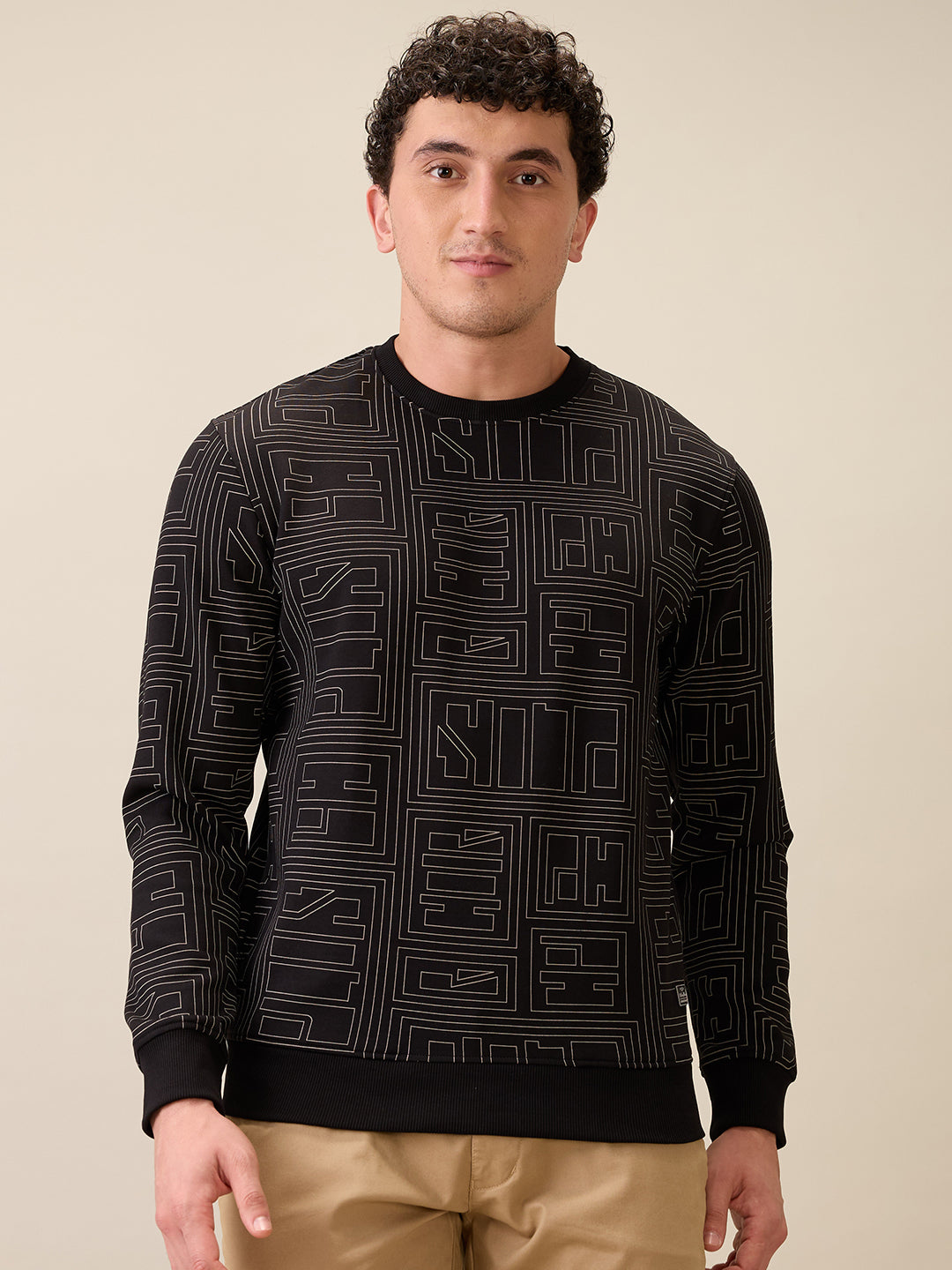 Colorplus Men Black Printed Regular Fit Polyester Blend Full Sleeve Sweatshirt
