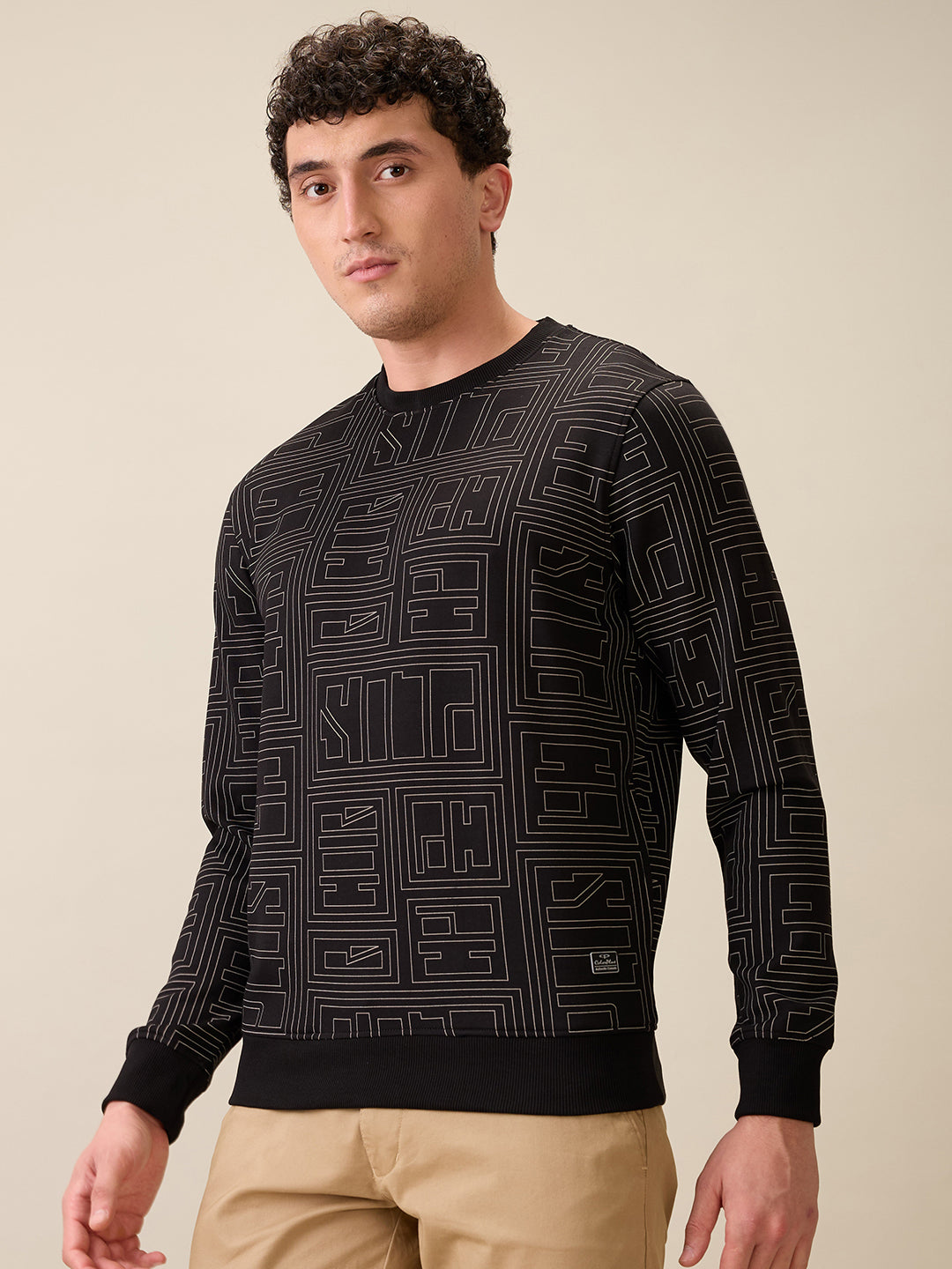 Colorplus Men Black Printed Regular Fit Polyester Blend Full Sleeve Sweatshirt