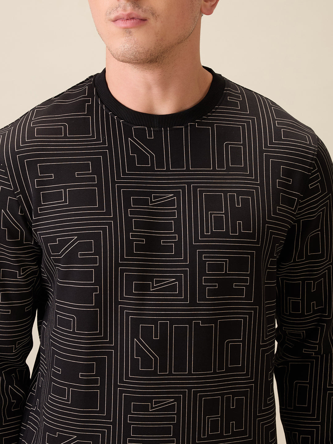 Colorplus Men Black Printed Regular Fit Polyester Blend Full Sleeve Sweatshirt