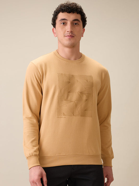 Colorplus Men Brown Printed Regular Fit Cotton Blend Full Sleeve Sweatshirt