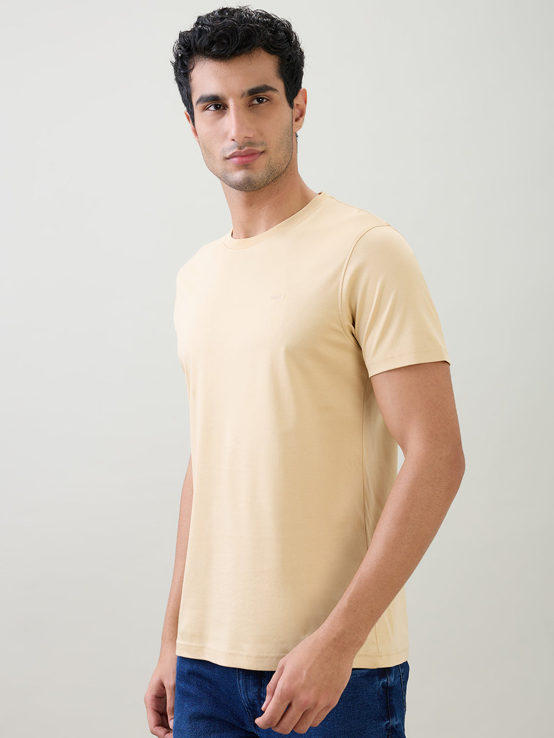 Colorplus Men Brown Solid Regular Fit Cotton Half Sleeve T-Shirt
