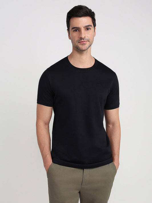 Colorplus Men Black Solid Regular Fit Cotton Half Sleeve T-Shirt