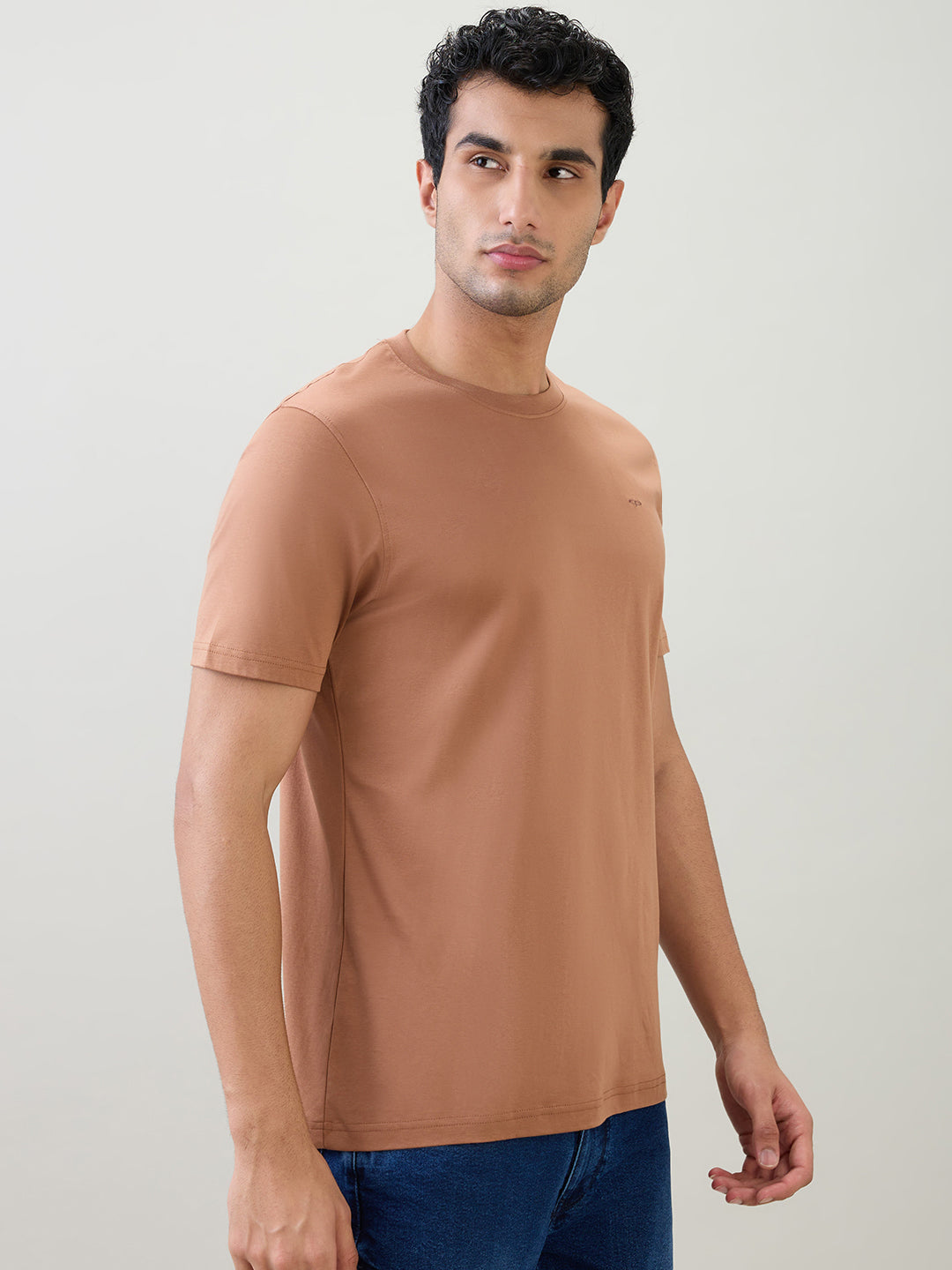 Colorplus Men Brown Solid Regular Fit Cotton Half Sleeve T-Shirt