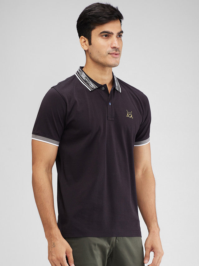 Colorplus Black Solid Regular Fit Cotton T-Shirt
