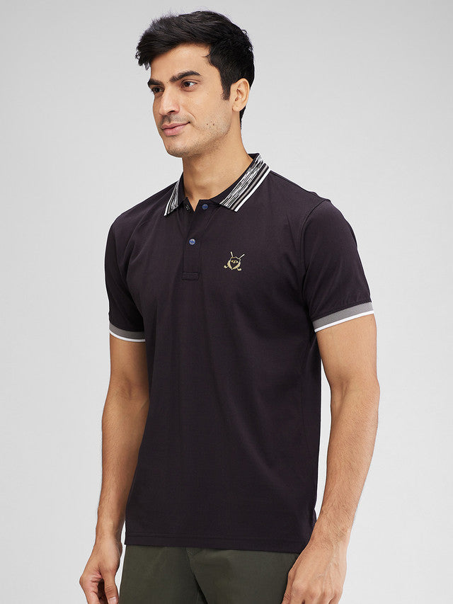 Colorplus Black Solid Regular Fit Cotton T-Shirt