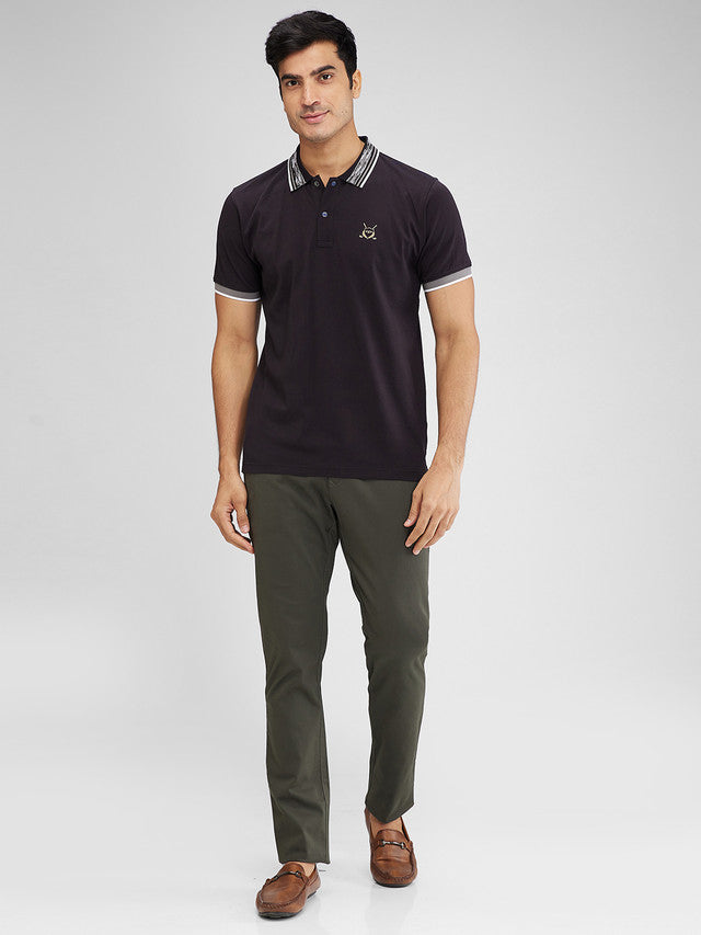 Colorplus Black Solid Regular Fit Cotton T-Shirt