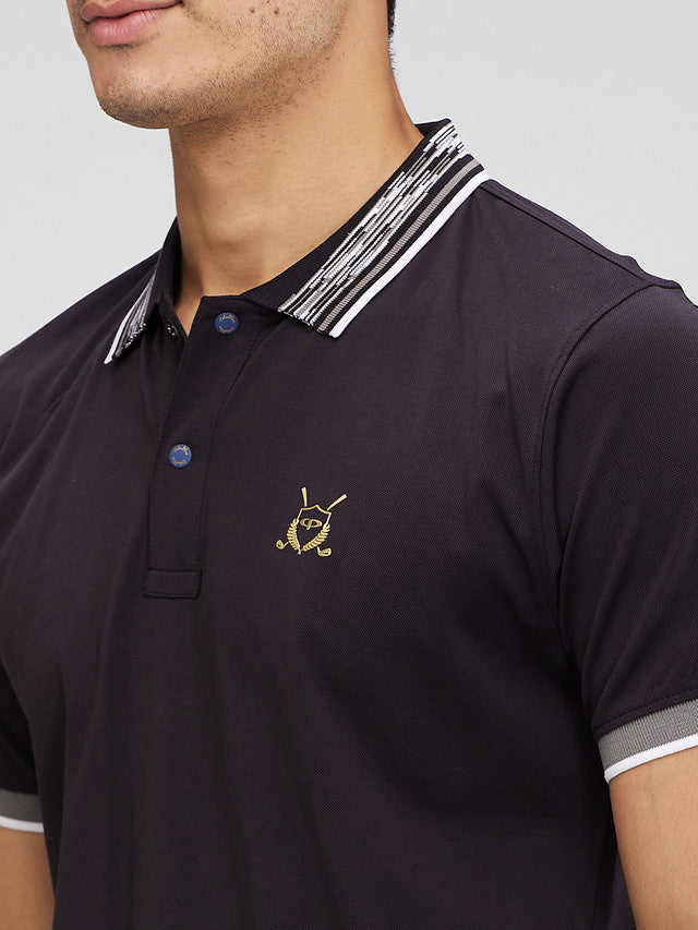 Colorplus Black Solid Regular Fit Cotton T-Shirt