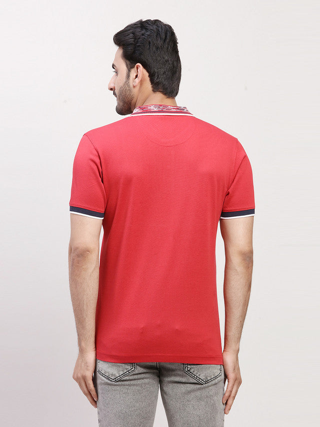 Colorplus Men Red Solid Regular Fit Half Sleeve Polo Neck T-Shirt
