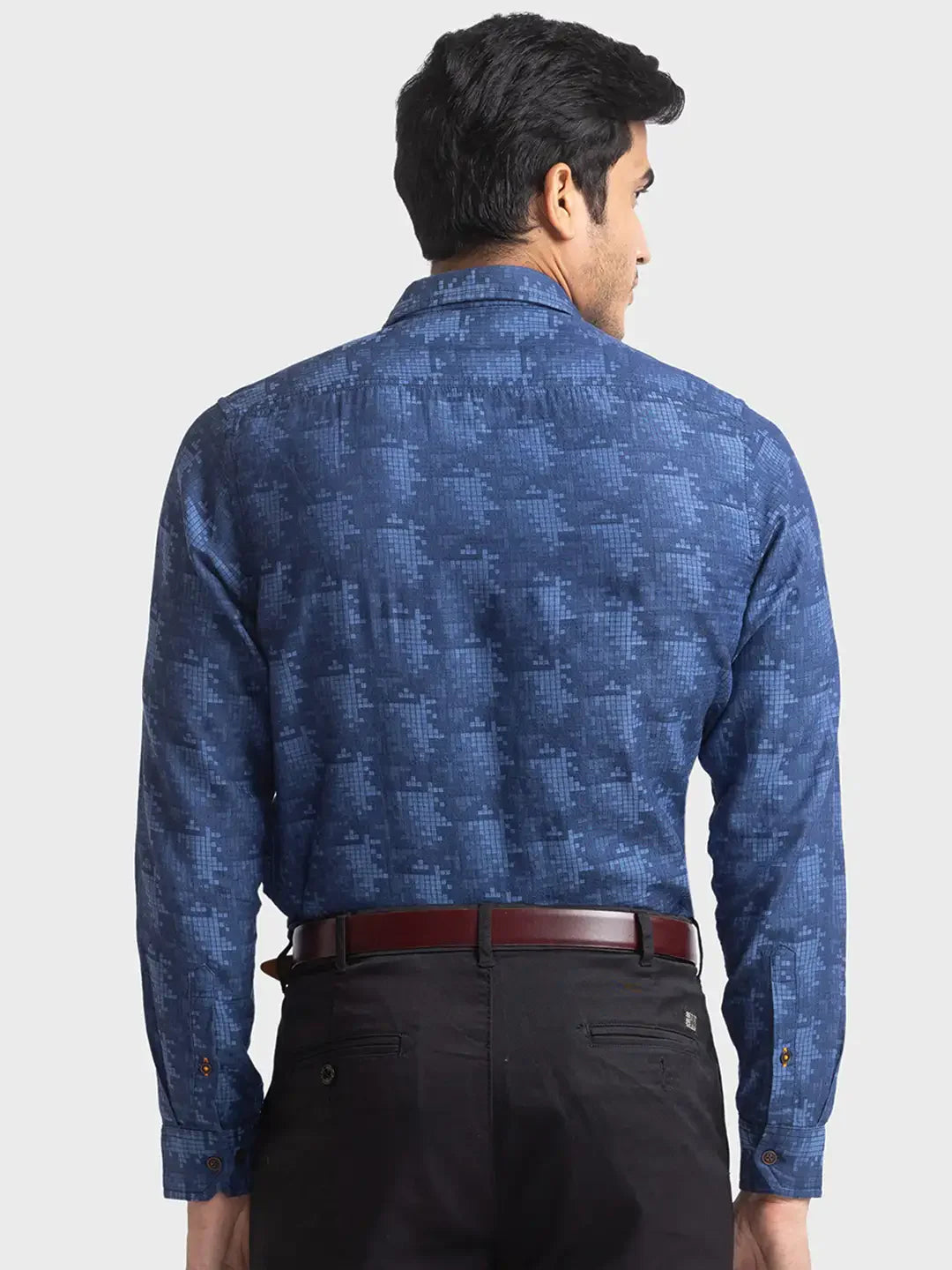 Men Blue Contemporary Fit Jacquard Cotton Full Sleeve Shirts