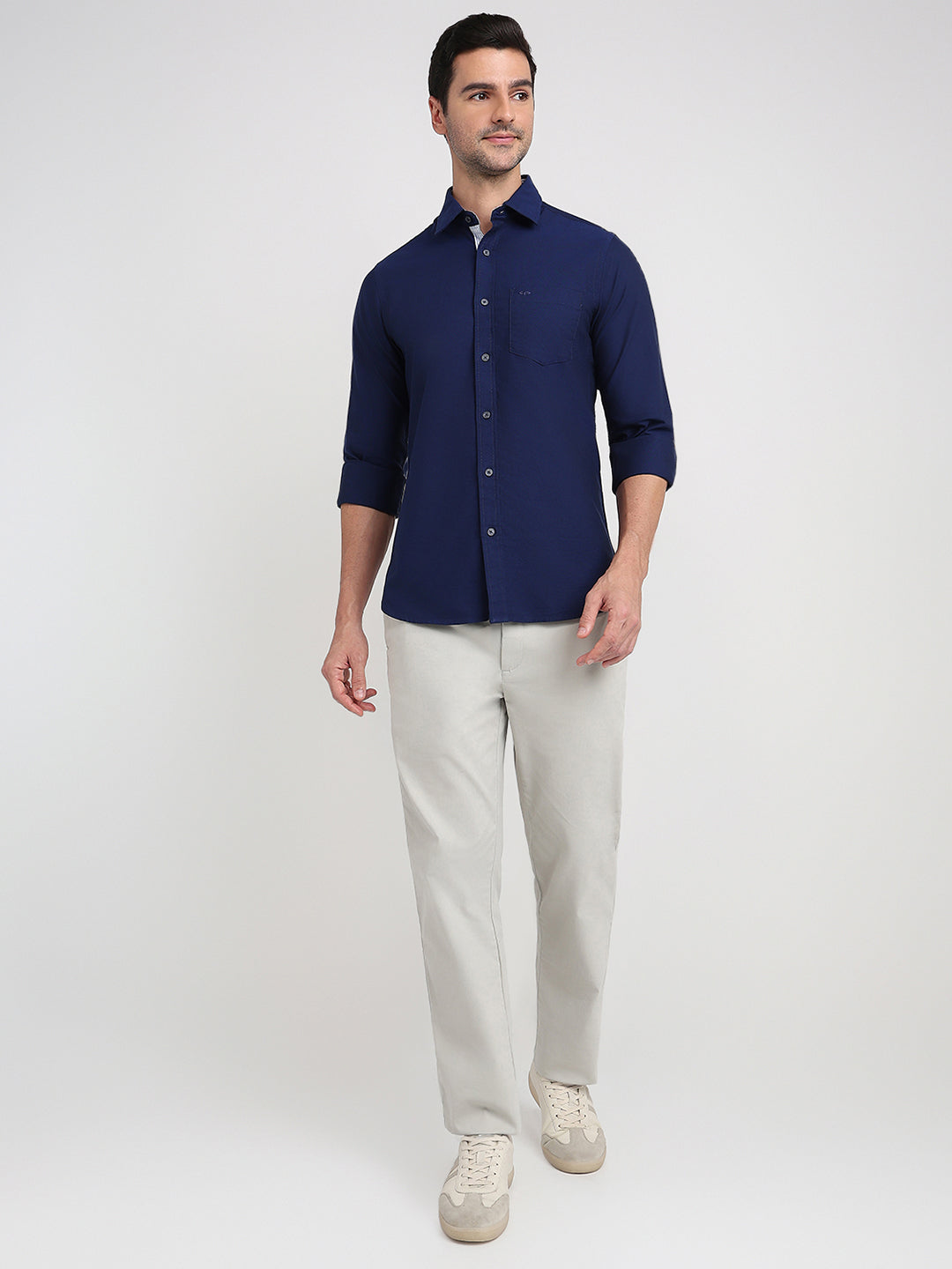 Colorplus Men Blue Solid Slim Fit Cotton Full Sleeve Casual Shirt