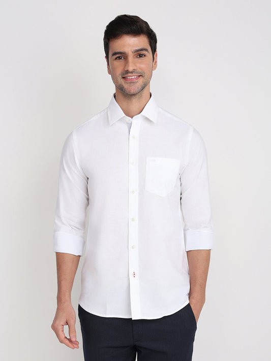 Colorplus Men White Solid Slim Fit Cotton Full Sleeve Casual Shirt