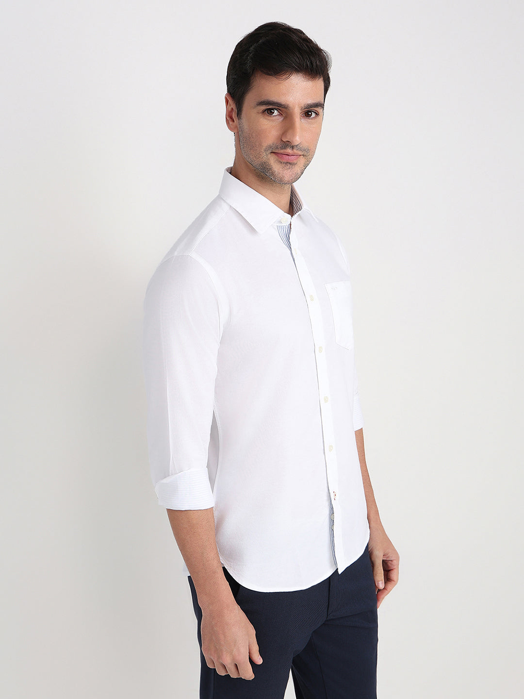 Colorplus Men White Solid Slim Fit Cotton Full Sleeve Casual Shirt