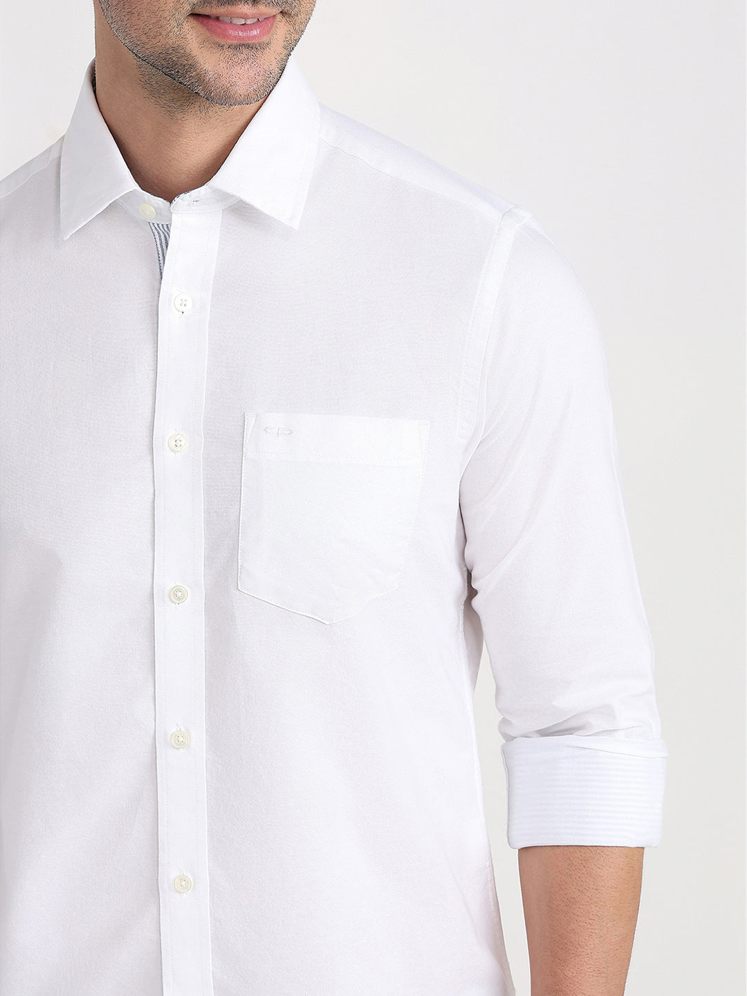 Colorplus Men White Solid Slim Fit Cotton Full Sleeve Casual Shirt