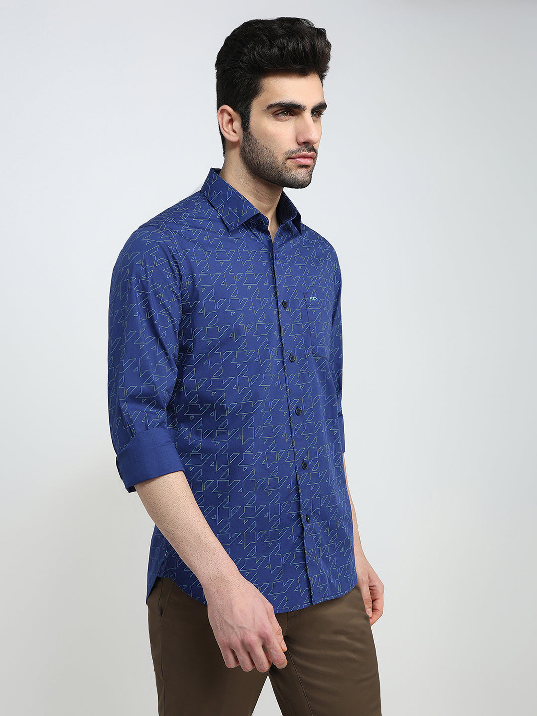 Colorplus Men Blue Printed Slim Fit Cotton Blend Full Sleeve Casual Shirt