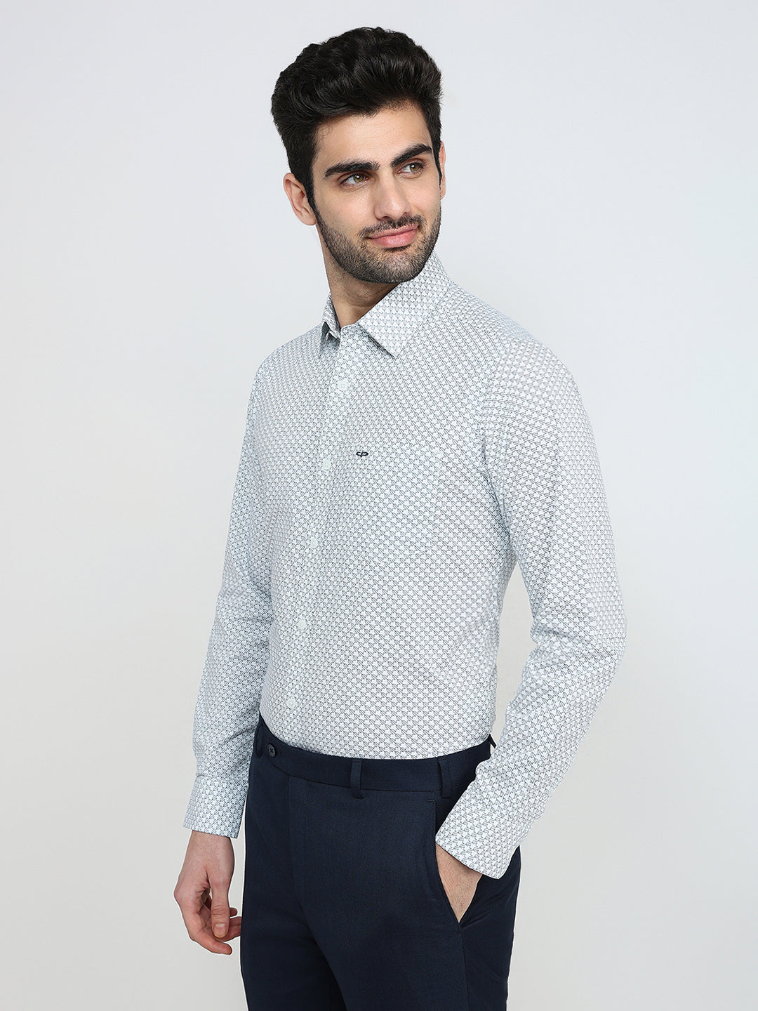 Colorplus Men Blue Printed Slim Fit Cotton Blend Full Sleeve Casual Shirt