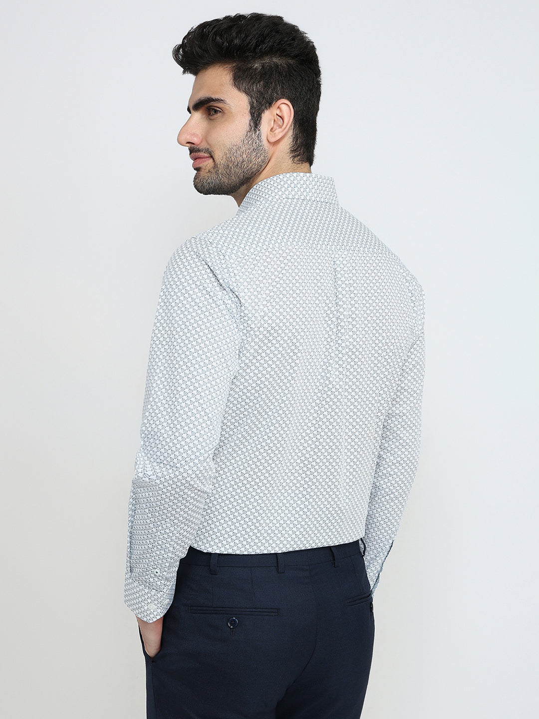 Colorplus Men Blue Printed Slim Fit Cotton Blend Full Sleeve Casual Shirt