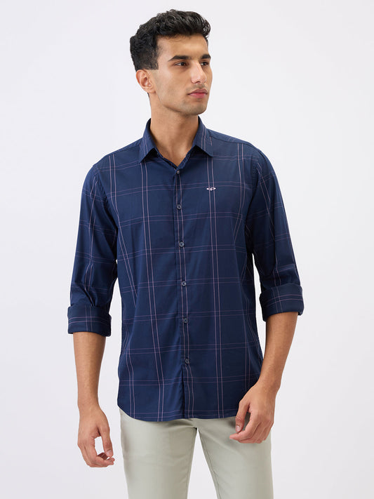 Colorplus Men Blue Checks Regular Fit Cotton Blend Full Sleeve Casual Shirt