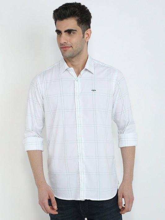 Colorplus Men White Checks Regular Fit Cotton Blend Full Sleeve Casual Shirt