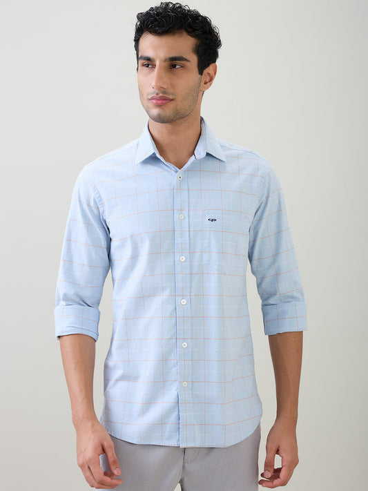 Colorplus Men Blue Checks Regular Fit Cotton Blend Full Sleeve Casual Shirt